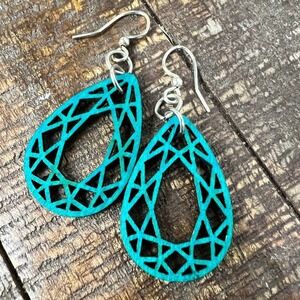 Teal Geometric Teardrop Dangle Earrings Silver Tone Hook Fashion Jewelry Modern‎